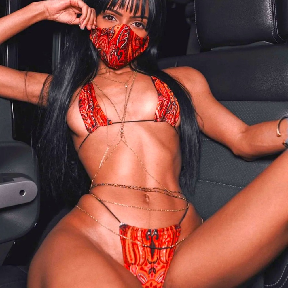 Unique red bandana like print triangle bikini